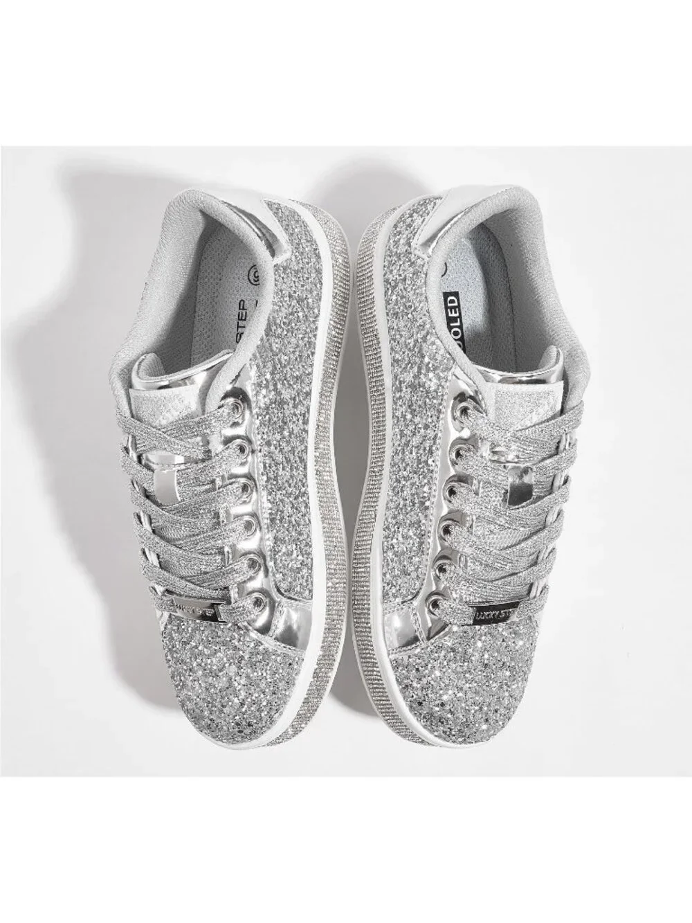 Women's Silver Sparkly Bling Shiny Dressy Bedazzled Glitter Fashion Sneaker Shoe_4
